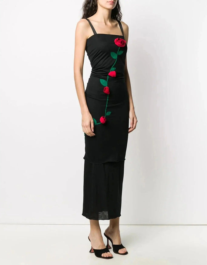 Dolce & Gabbana Black Sheath Stretch Rose Dress - Ellie Belle