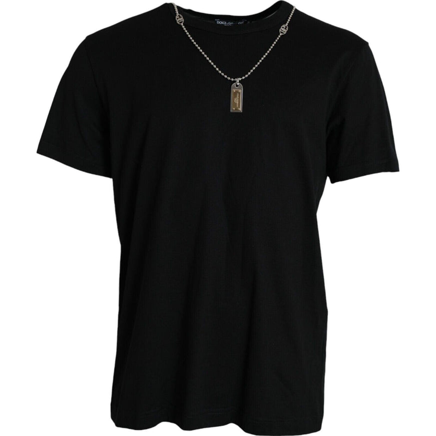 Dolce & Gabbana Black Silver Chain Short Sleeve T-shirt - Ellie Belle