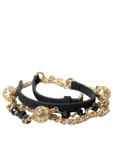 Dolce & Gabbana Black Suede Gold Chain Crystal Waist Belt - Ellie Belle