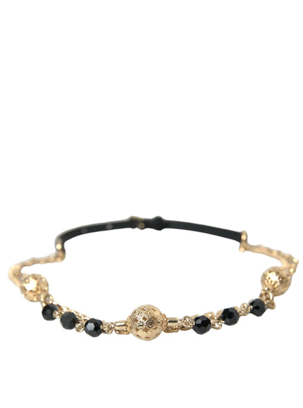 Dolce & Gabbana Black Suede Gold Chain Crystal Waist Belt - Ellie Belle