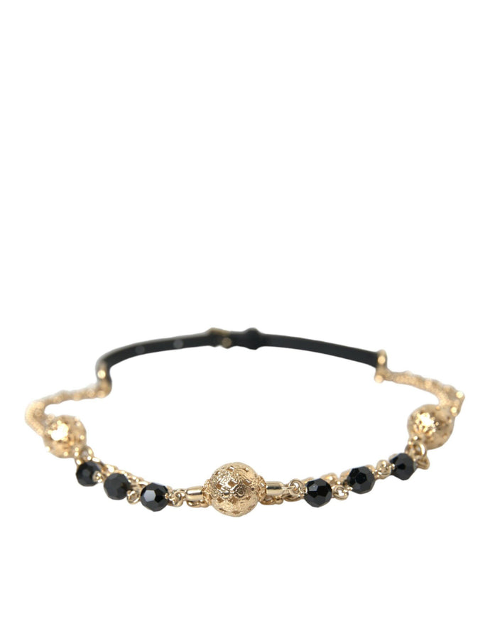 Dolce & Gabbana Black Suede Gold Chain Crystal Waist Belt - Ellie Belle