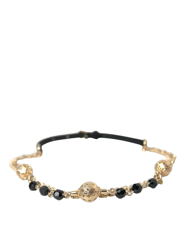 Dolce & Gabbana Black Suede Gold Chain Crystal Waist Belt - Ellie Belle