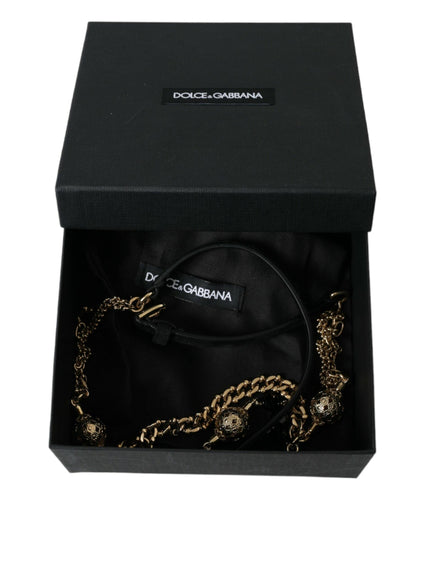 Dolce & Gabbana Black Suede Gold Chain Crystal Waist Belt - Ellie Belle