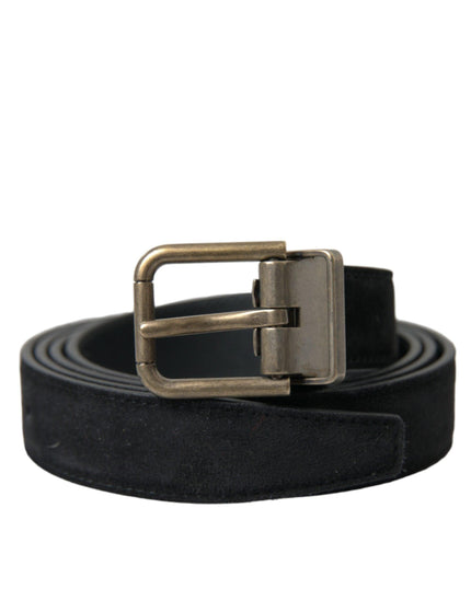 Dolce & Gabbana Black Suede Leather Gold Metal Buckle Belt - Ellie Belle