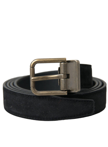 Dolce & Gabbana Black Suede Leather Gold Metal Buckle Belt - Ellie Belle