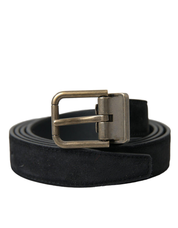 Dolce & Gabbana Black Suede Leather Gold Metal Buckle Belt - Ellie Belle