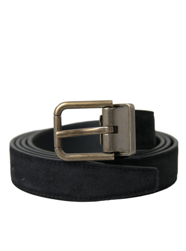 Dolce & Gabbana Black Suede Leather Gold Metal Buckle Belt - Ellie Belle