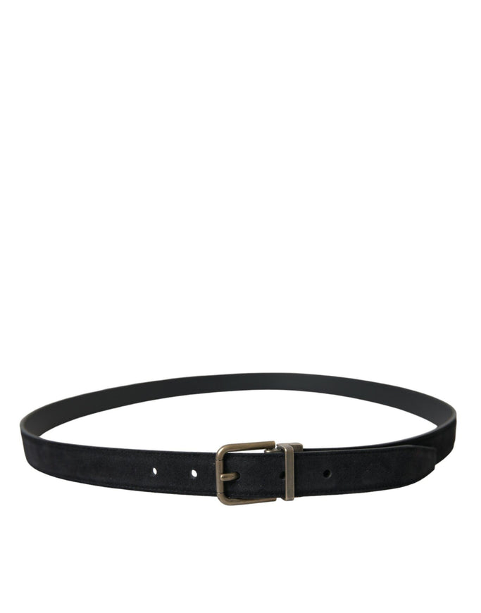 Dolce & Gabbana Black Suede Leather Gold Metal Buckle Belt - Ellie Belle