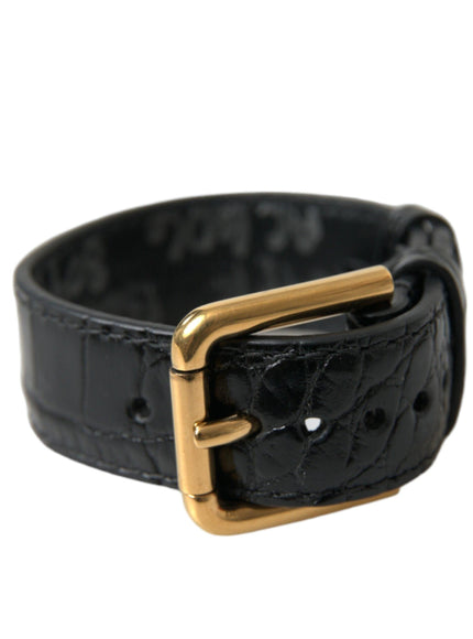 Dolce & Gabbana Black Textured Leather Gold Tone Metal Buckle Armband - Ellie Belle