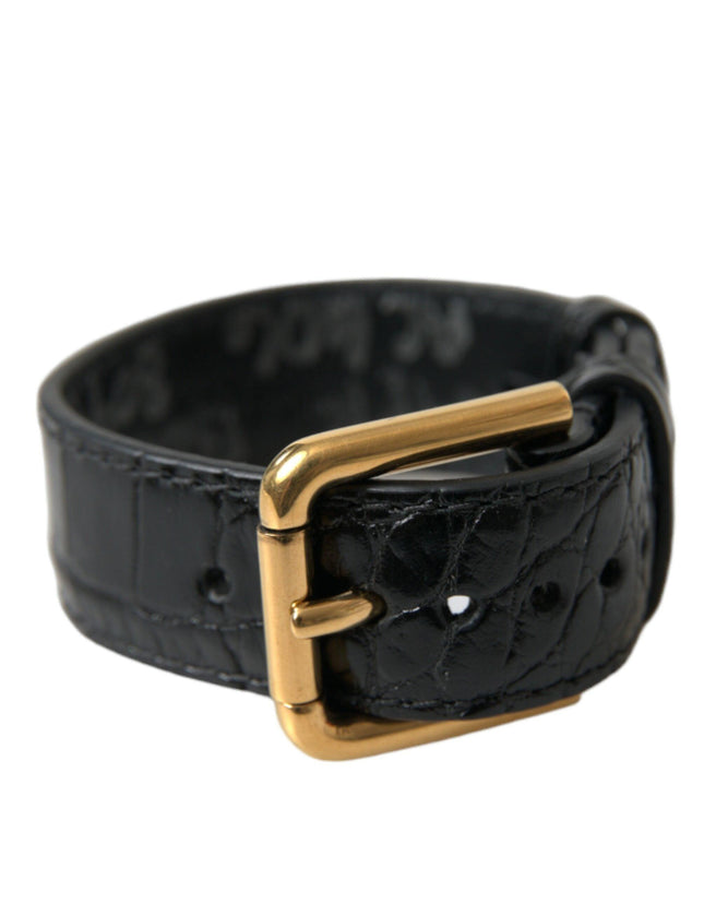 Dolce & Gabbana Black Textured Leather Gold Tone Metal Buckle Armband - Ellie Belle