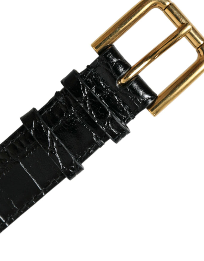 Dolce & Gabbana Black Textured Leather Gold Tone Metal Buckle Armband - Ellie Belle