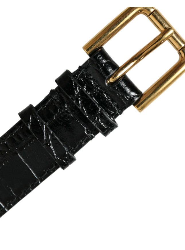 Dolce & Gabbana Black Textured Leather Gold Tone Metal Buckle Armband - Ellie Belle