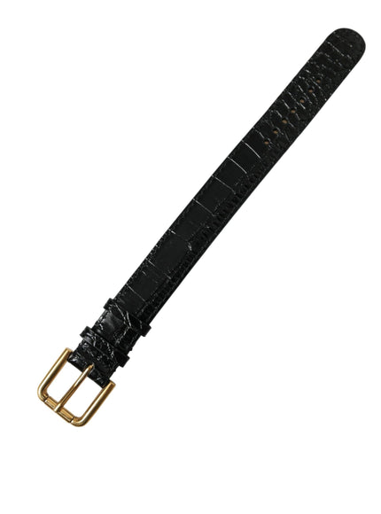 Dolce & Gabbana Black Textured Leather Gold Tone Metal Buckle Armband - Ellie Belle