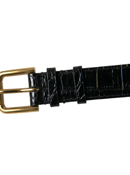 Dolce & Gabbana Black Textured Leather Gold Tone Metal Buckle Armband - Ellie Belle