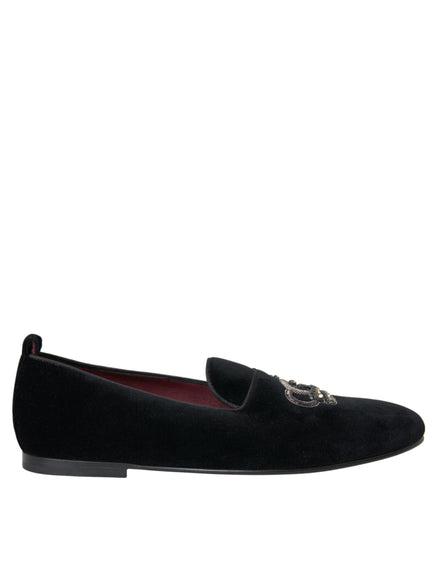 Dolce & Gabbana Black Velvet Graphic Print Loafers - Ellie Belle