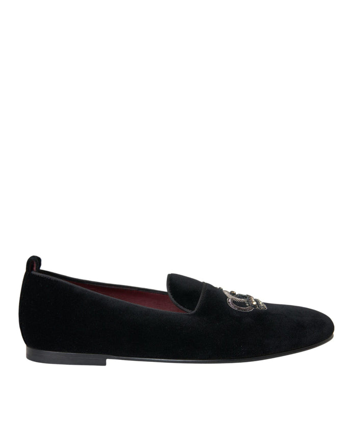 Dolce & Gabbana Black Velvet Graphic Print Loafers - Ellie Belle