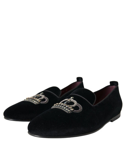 Dolce & Gabbana Black Velvet Graphic Print Loafers - Ellie Belle