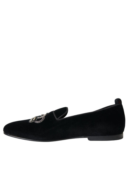 Dolce & Gabbana Black Velvet Graphic Print Loafers - Ellie Belle