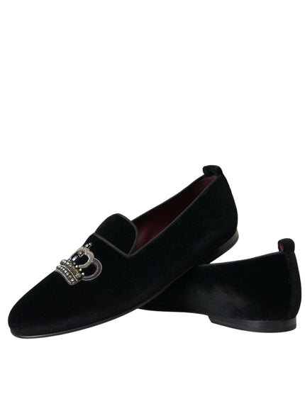 Dolce & Gabbana Black Velvet Graphic Print Loafers - Ellie Belle