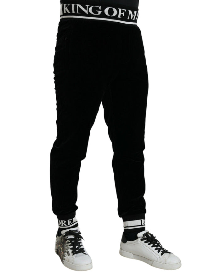 Dolce & Gabbana Black Velvet Stretch King Royals Jogger Pants - Ellie Belle