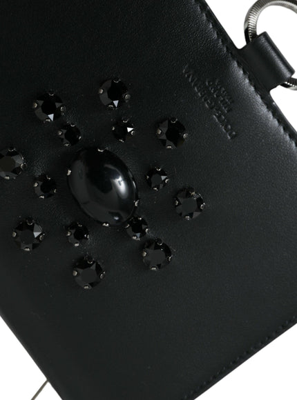 Dolce & Gabbana Black White Leather Crystal Embellished Cardholder Wallet - Ellie Belle