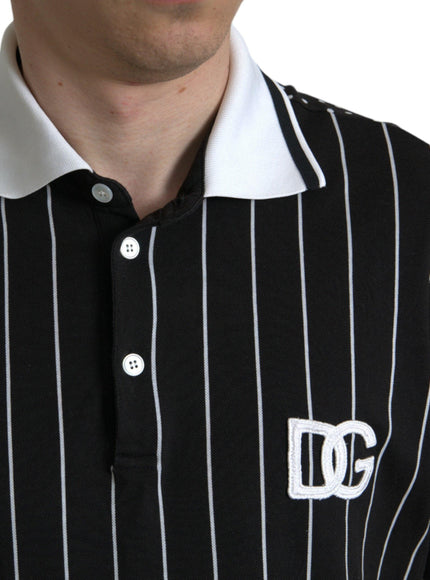 Dolce & Gabbana Black White Stripes Logo Collared Polo T-shirt - Ellie Belle