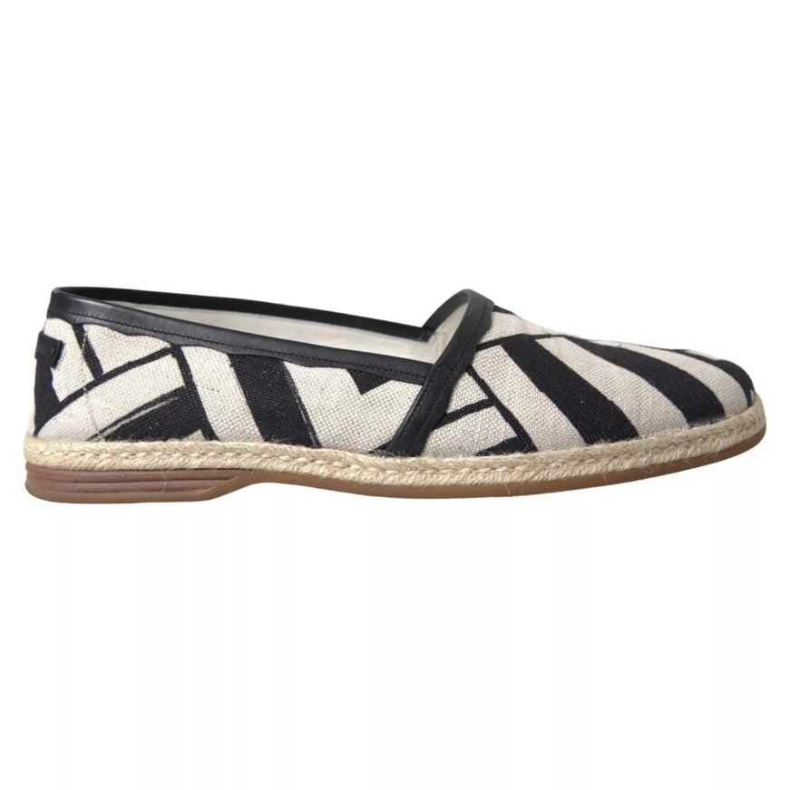 Dolce & Gabbana Black White Stripes Slip On Espadrille Shoes - Ellie Belle