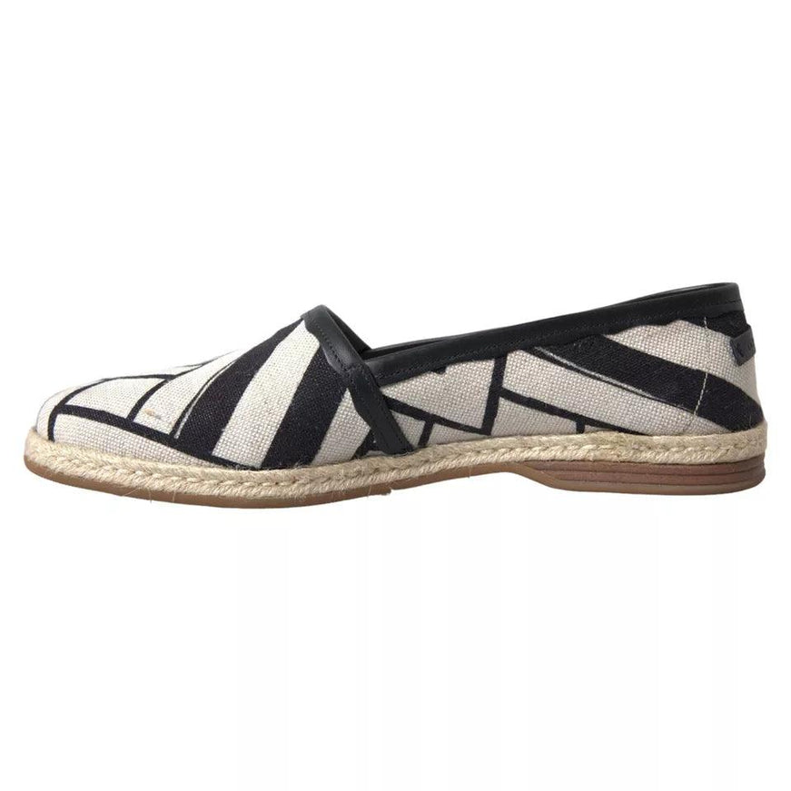 Dolce & Gabbana Black White Stripes Slip On Espadrille Shoes - Ellie Belle