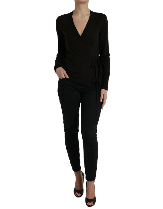 Dolce & Gabbana Black Wool V-neck Crossed Cardigan Sweater - Ellie Belle