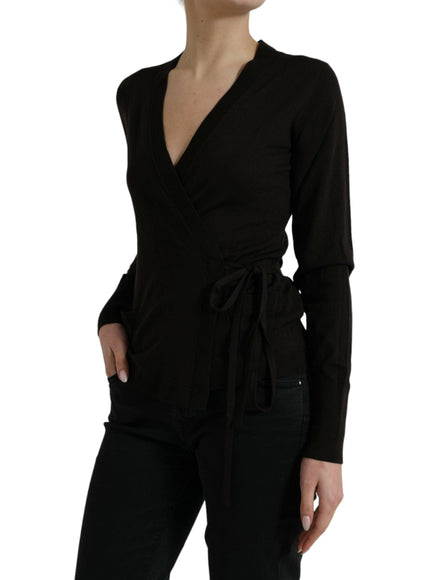 Dolce & Gabbana Black Wool V-neck Crossed Cardigan Sweater - Ellie Belle