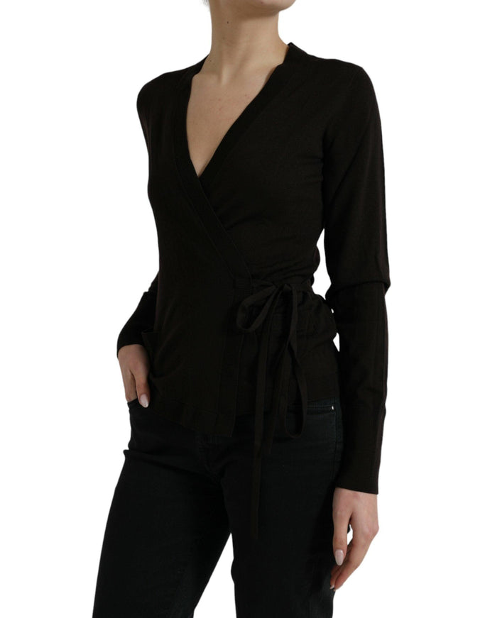 Dolce & Gabbana Black Wool V-neck Crossed Cardigan Sweater - Ellie Belle