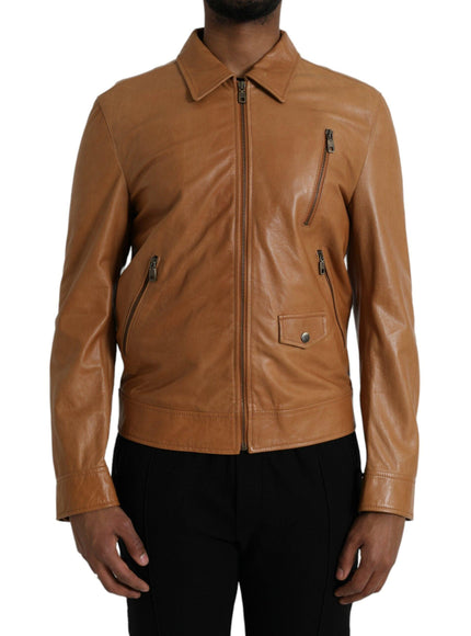 Dolce & Gabbana Blouson Leather Jacket In Brown - Ellie Belle