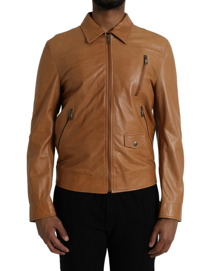 Dolce & Gabbana Blouson Leather Jacket In Brown - Ellie Belle