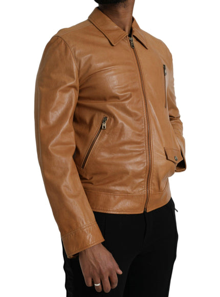 Dolce & Gabbana Blouson Leather Jacket In Brown - Ellie Belle