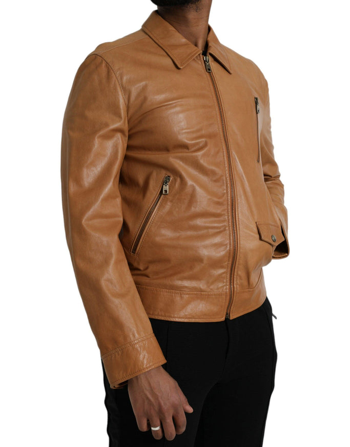 Dolce & Gabbana Blouson Leather Jacket In Brown - Ellie Belle