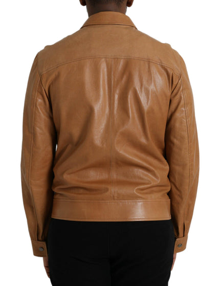Dolce & Gabbana Blouson Leather Jacket In Brown - Ellie Belle