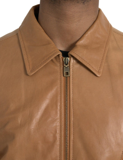 Dolce & Gabbana Blouson Leather Jacket In Brown - Ellie Belle