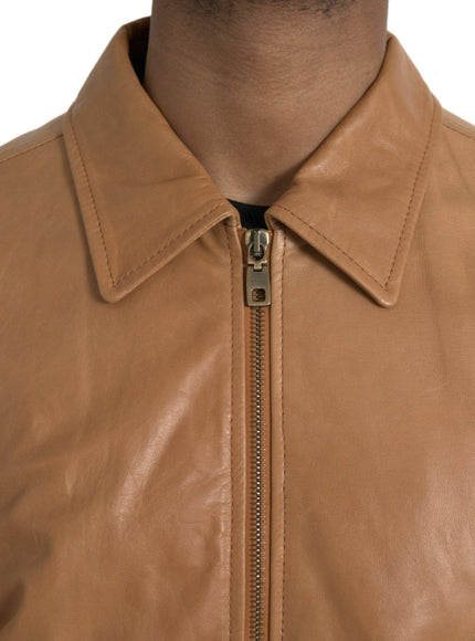 Dolce & Gabbana Blouson Leather Jacket In Brown - Ellie Belle