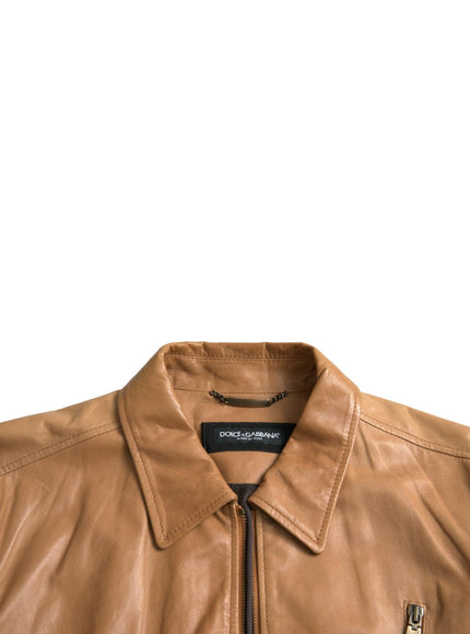 Dolce & Gabbana Blouson Leather Jacket In Brown - Ellie Belle