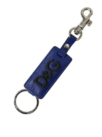 Dolce & Gabbana Blue Calf Leather DG Logo Silver Brass Keyring Keychain - Ellie Belle