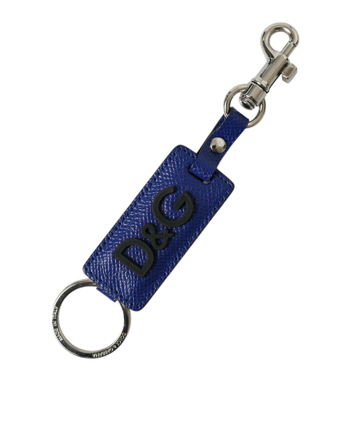 Dolce & Gabbana Blue Calf Leather DG Logo Silver Brass Keyring Keychain - Ellie Belle