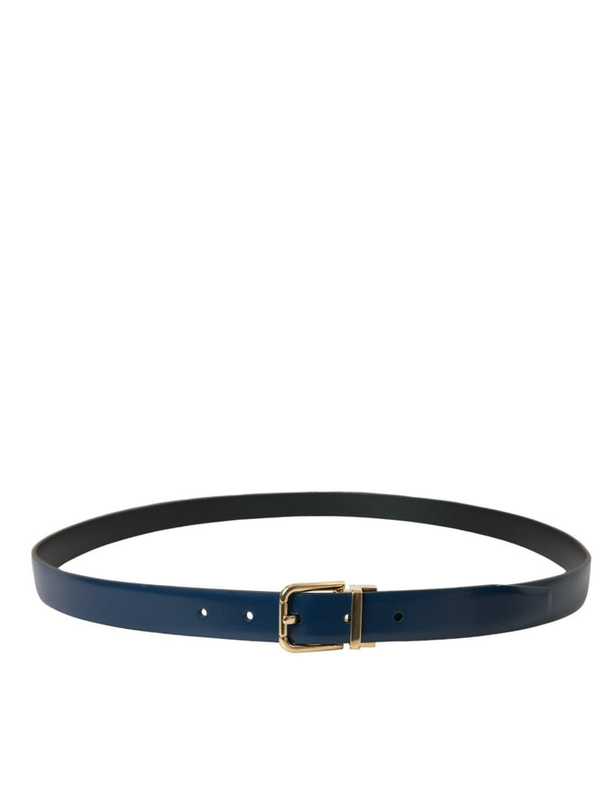 Dolce & Gabbana Blue Calf Leather Gold Metal Buckle Belt - Ellie Belle