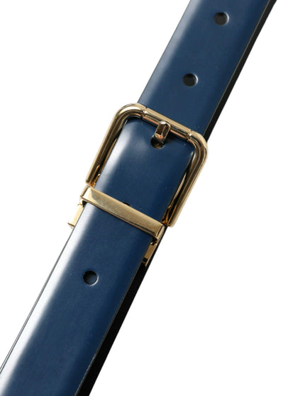 Dolce & Gabbana Blue Calf Leather Gold Metal Buckle Belt - Ellie Belle