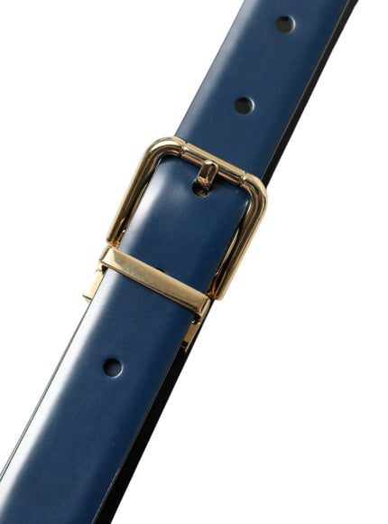 Dolce & Gabbana Blue Calf Leather Gold Metal Buckle Belt - Ellie Belle