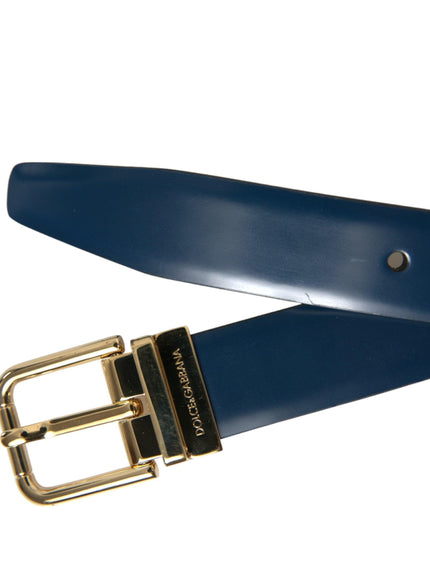 Dolce & Gabbana Blue Calf Leather Gold Metal Buckle Belt - Ellie Belle