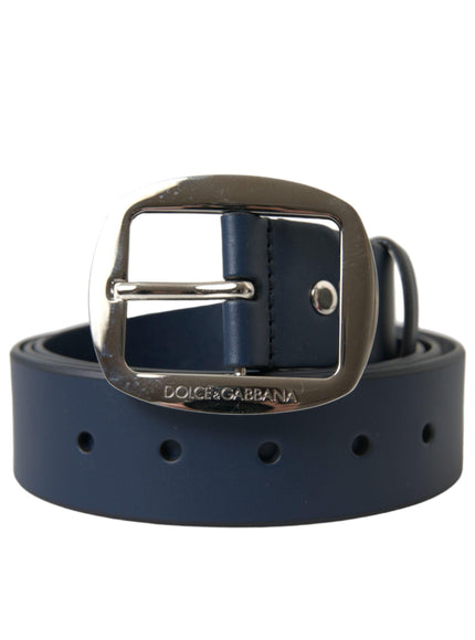 Dolce & Gabbana Blue Calf Leather Silver Metal Buckle Belt - Ellie Belle