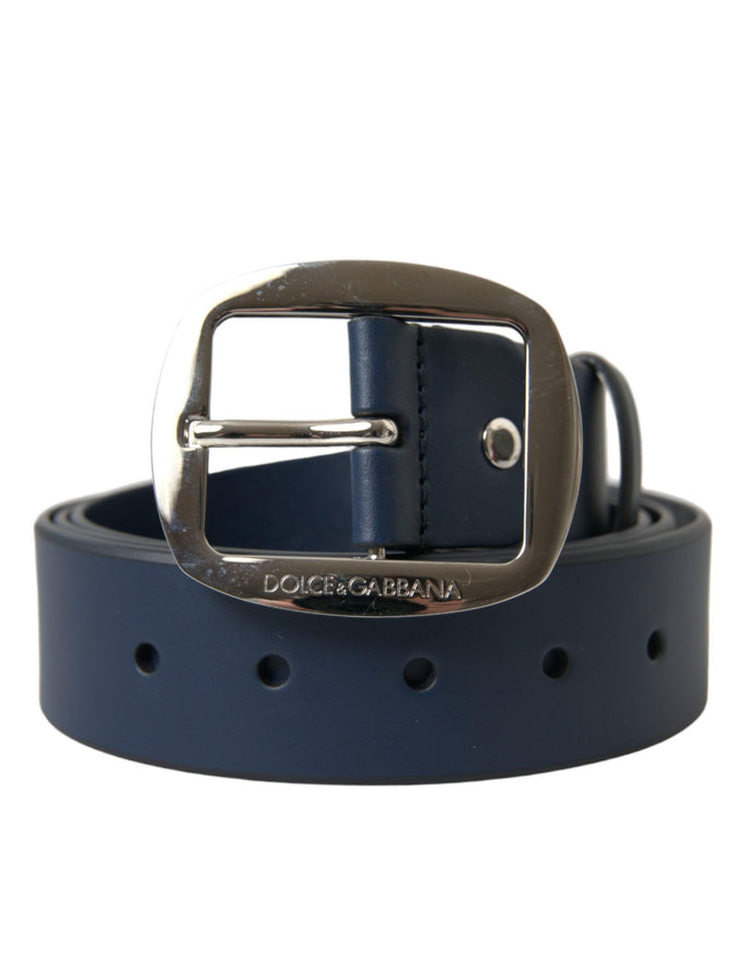 Dolce & Gabbana Blue Calf Leather Silver Metal Buckle Belt - Ellie Belle