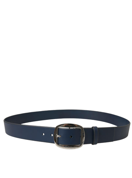 Dolce & Gabbana Blue Calf Leather Silver Metal Buckle Belt - Ellie Belle