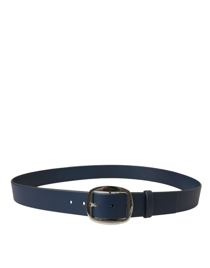 Dolce & Gabbana Blue Calf Leather Silver Metal Buckle Belt - Ellie Belle