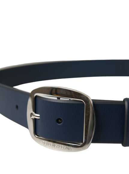 Dolce & Gabbana Blue Calf Leather Silver Metal Buckle Belt - Ellie Belle